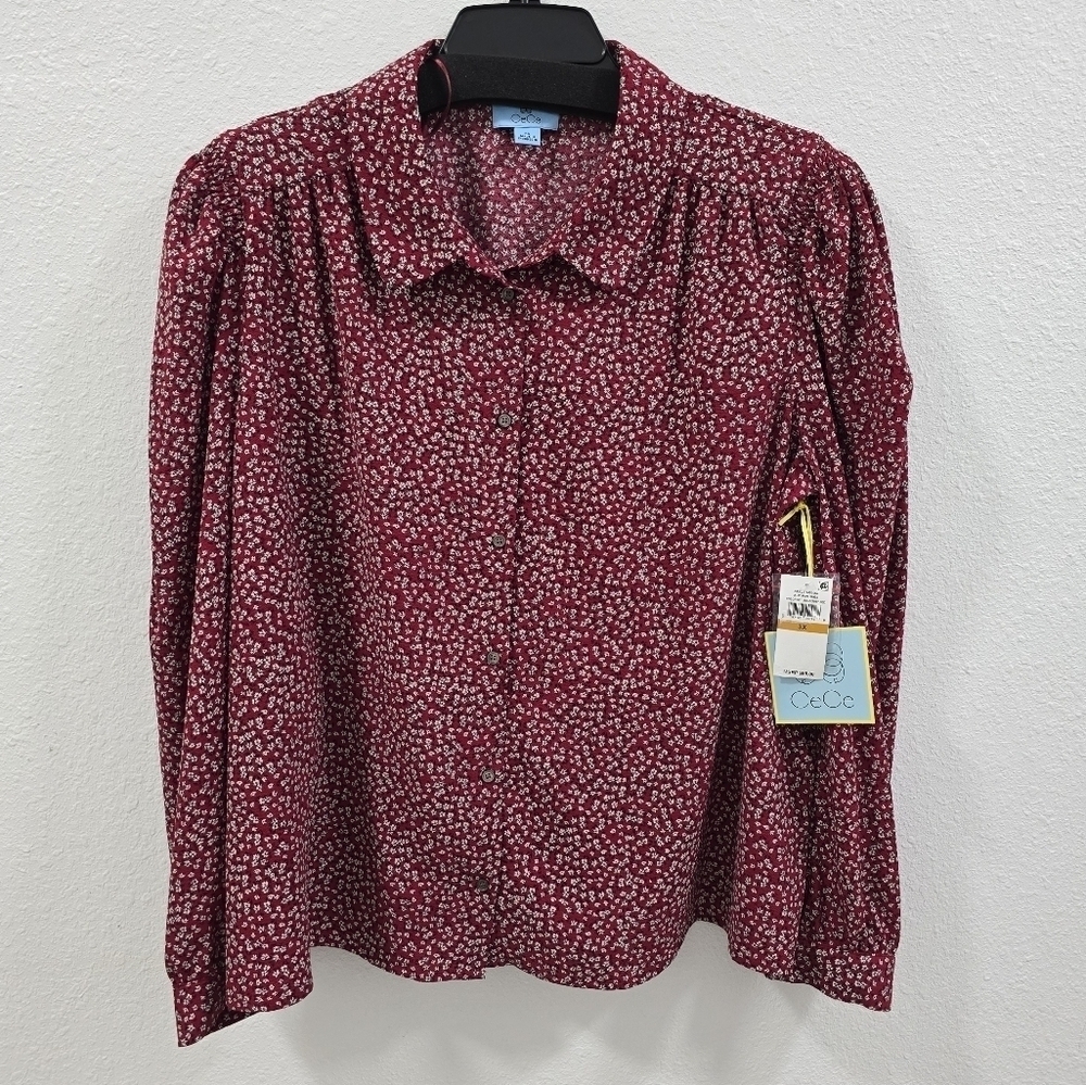 CeCe Long Sleeve Button-Down Floral Blouse with Collar Size 3X.